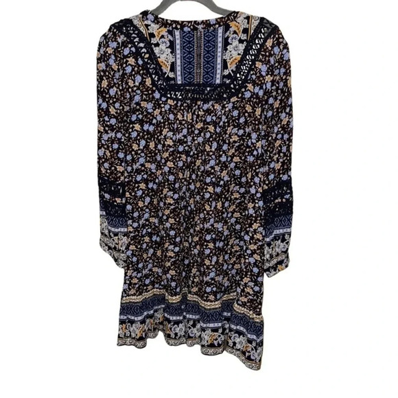 Sundance Navy Blue Floral Boho Long Sleeve Dress Size XS - Picture 6 of 8